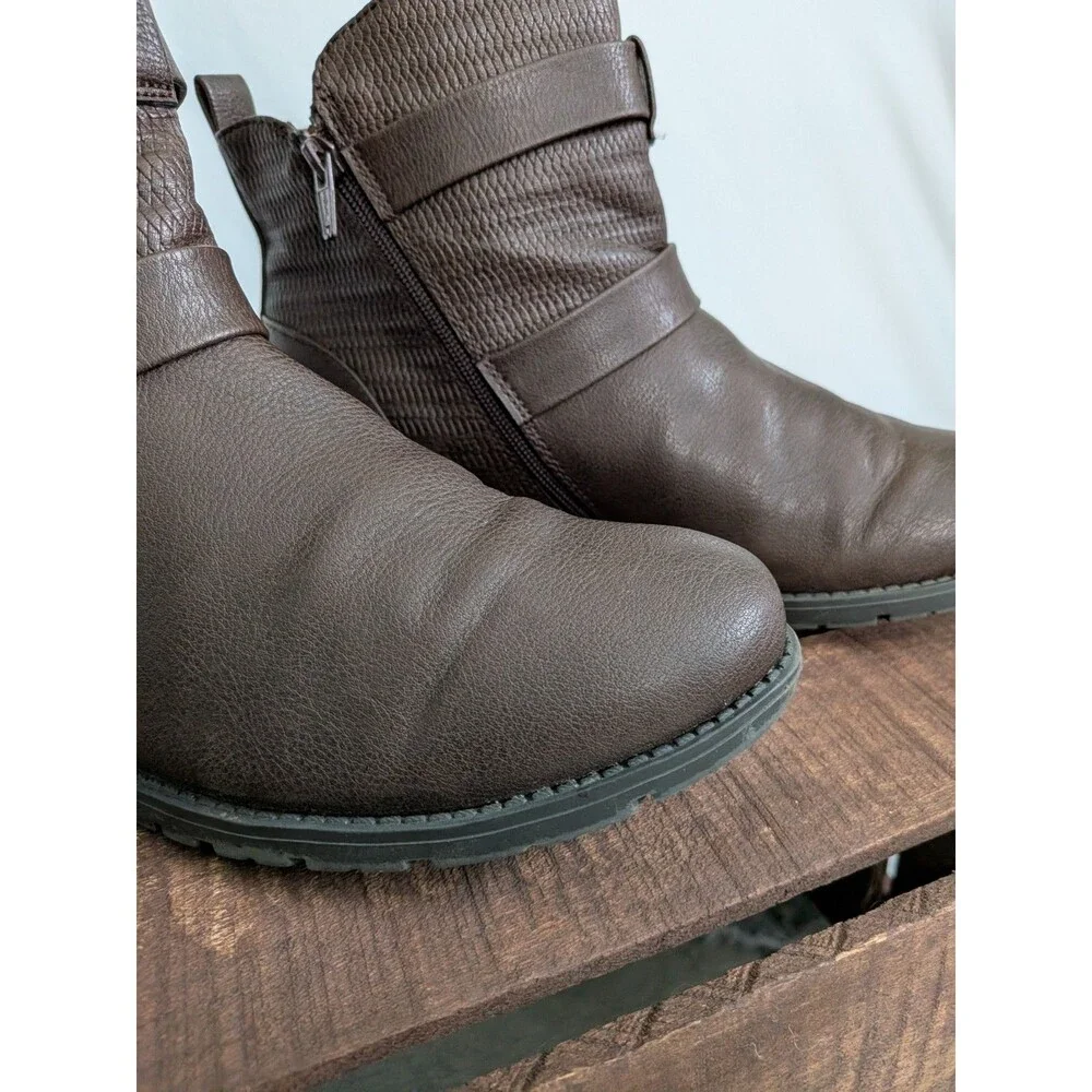Croft and Barrow Ankle Boots Womens 10 Tower Brown Ortholite Inserts Buckles Zip